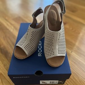 ROCKPORT WOMEN'S BRIAH PERF SLING SANDAL SIZE 7 TAUPE LEATHER